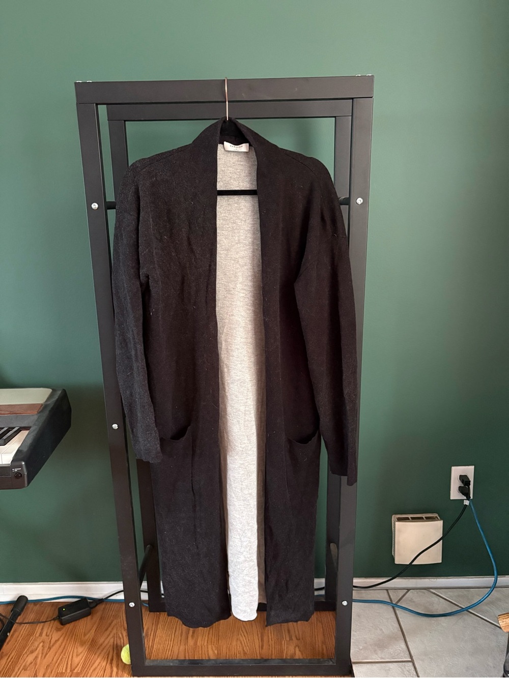Babaton Black Open-Front Long Duster Cardigan